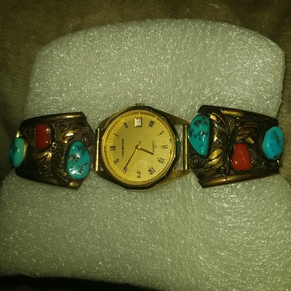 Vintage Hel Bros Watch with Turquoise and Red Accents